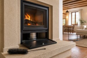 Trappe de visite ouverte sous un insert avec conduit accessible