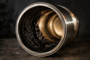 Dépôt noir et durci à l’intérieur d’un conduit de cheminée