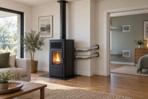 Poêle à granulés canalisable avec gaines d’air chaud