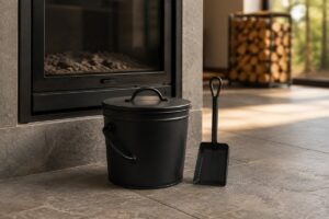Seau métallique et pelle pour retirer les cendres froides d'un insert
